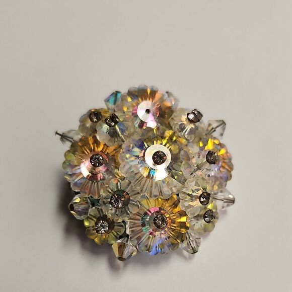 No Brand Jewelry - GORGEOUS Aurora Borealis Crystal Beaded Rhinestone Brooch Margarita Rivoli Vtg